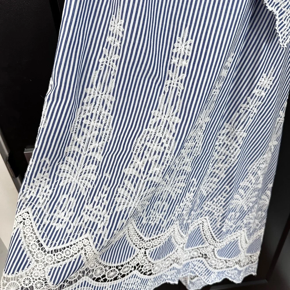 BCBGMAXAZRIA BCBG One Shoulder Embroidered Stripe Dress Blue Size 4 - Picture 6 of 9
